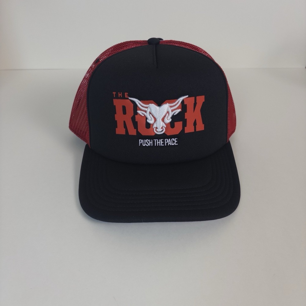 WWE The Rock Dwayne Johnson Hat Trucker Wrestling Snapback Cap Push The Pace Red